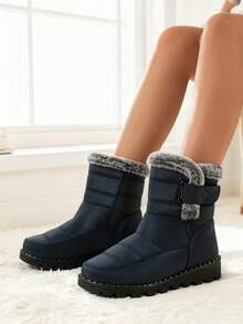 FZY 2026 Winter New Mid-Calf Boots, Non-Slip Winter Women's Snow Boots - Thick-Soled Women's Mid-Calf Snow Boots, Lightweight And Shock-Absorbing Outdoor Sports Boots - Leather Boots With Fur Lining, Warm And Insulated Winter Snow Boots, Suitable For Outdoor And Casual Winter Women's Boots, Available In Multiple Colors, Perfect For Holiday Occasions. Suitable For Romantic Dates, Elegant Business Attire, And Casual Wear, Making A Perfect Holiday Surprise Gift. Valentine's Day Romantic Charm Avant-Garde Elongated Women's Boots, Easter Outing Casual Women's Shoes. - Màu xanh lam - Xem 4