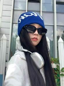 1pc Y2K Unisex Reversible Beanie Hat - Windproof Stretchy Knitted Skull Cap For Men And Women, Letter Pattern, Dopamine Colors , Hip Hop Streetwear, Casual Autumn/Winter Accessory & Christmas Gifts For Men/Women