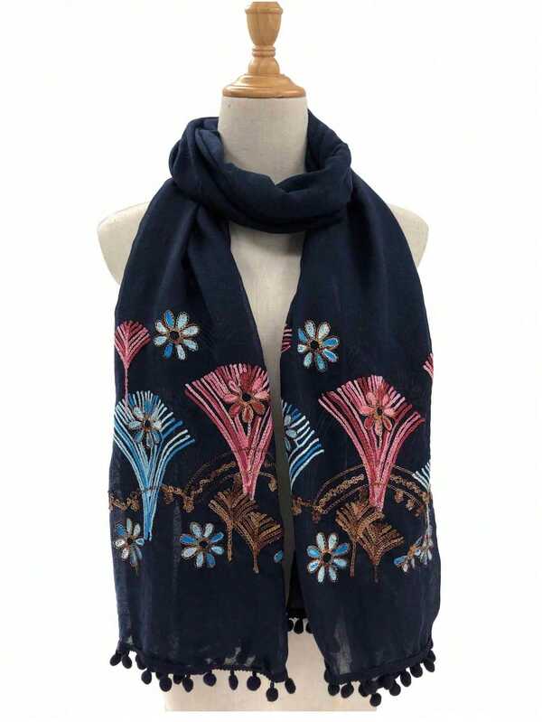1pc Floral & Leaf Tassel Elegant Scarf/Wrap