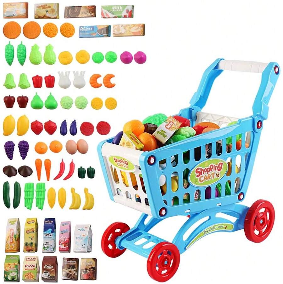 Kids Easy To Assemble Shopping Cart Playset - Blue - View 1