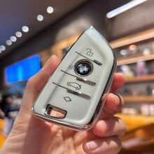 For BMW Soft TPU Remote Car Key Cover With Keychain Lanyard, 4 Buttons Car Remote Fob Protector With Keychain Accessories, Compatible With X1 X2 X3 X5 X6 Models, Premium Car Key Fob Replacement For BMW 2/3/5/6/7 Series For BMW Enthusiasts