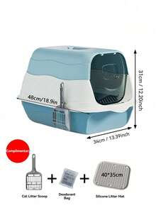 1pc Fully Enclosed Cat Litter Box, Odor-Proof & Splash-Proof, Includes Litter Scoop, Litter Mat, Cat Cleaning Supplies, Indoor Cat Litter Box