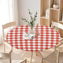 Water-Resistant Round Tablecloth With Elastic Edge For 40-44" Tables - Daily-checkered Red White - View 9