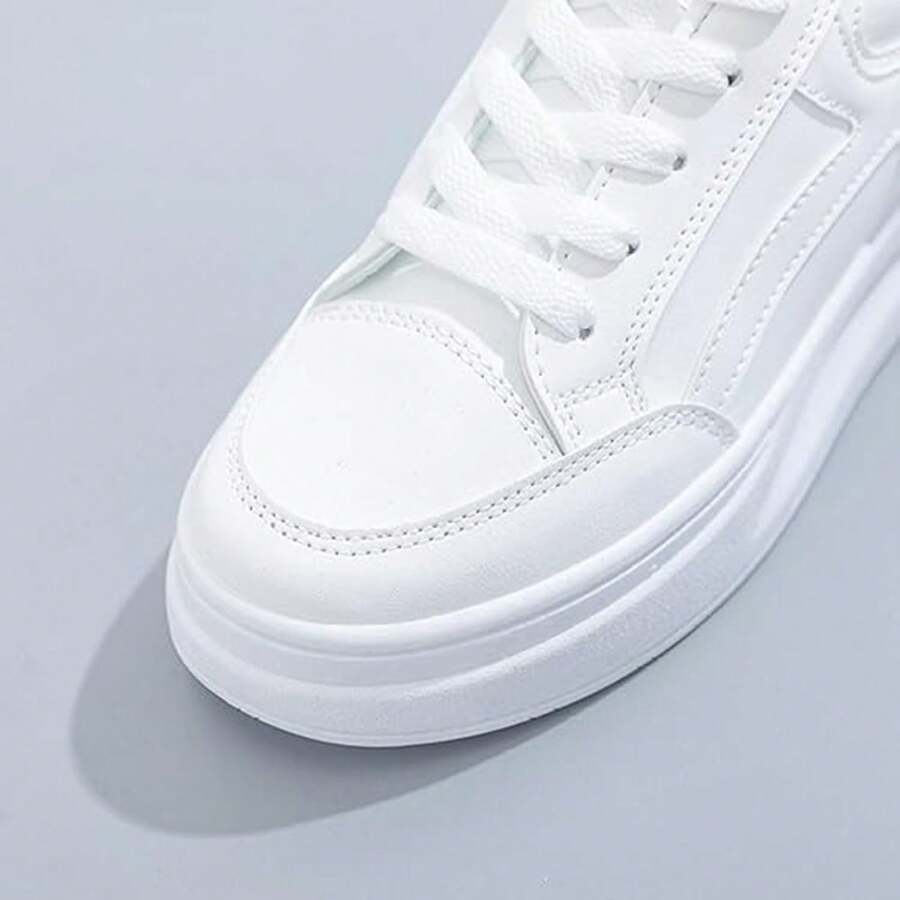 Tenis Casual Para Mujer Blanco Zapatos Blancos de Mujers Zapatillas Para Zapatos de Tenis, Cómodos Zapatos de Plataforma Casuales, Zapatillas de Deporte de Cuero PU Dama Ligero Cómodo Para Viaje - Blanco - Ver 1