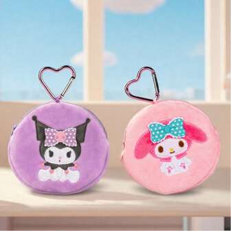  Sanrio-Inspired Plush Coin Purse With Heart-Shaped Hook – Cute Kawaii Soft Round Wallet For Girls, Kids & Fans – 12 Cm / 4.7 Inch Mini Pouch For Coins, Earbuds, Keys & Small Accessories – Adorable My Melody & Kuromi Design Bag Charm – , Lightweight & Multi-Scene Use For Backpack, Handbag, School Bag Or Purse