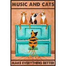Cat Playing Piano Music And Cats Make Everything Better Poster, Funny Cat Art, Animal Lovers Poster, Cat Playing Piano, Cat Lover Gift - 彩色 - 查看 1