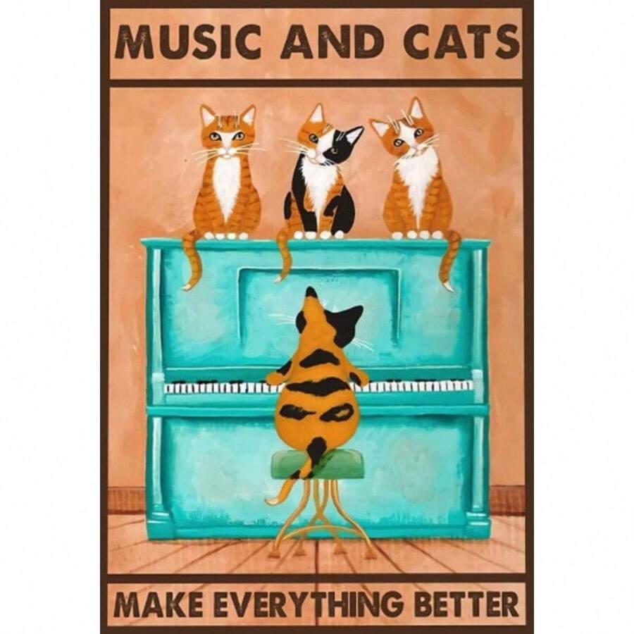 Cat Playing Piano Music And Cats Make Everything Better Poster, Funny Cat Art, Animal Lovers Poster, Cat Playing Piano, Cat Lover Gift - 彩色 - 查看 1