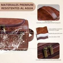 Neceser de Cuero para Hombre, Bolsa de Aseo de Piel con Gancho y Manija, Gran Capacidad y Impermeable, Organizador de Viaje de Baño con Múltiples Compartimentos para Artículos de Aseo. (Negro) - Negro - Ver 8