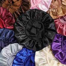 1pc Women's Solid Color Satin Wide-Brimmed Shower Cap, Suitable For Daily Use Silk Bonnet Satin Bonnet - Multicolor - View 2