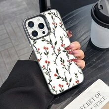 Colorful Silver Apple Phone CaseSeamless Pattern Of Branches With Red BerriesCompatible With  11 To  17 Models The Cases Lens Protection Function Ensures The Camera Remains Undamaged During Shooting  Guaranteeing Image Quality - Black - View 2