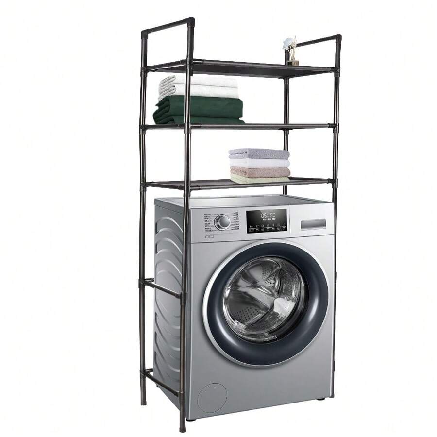 Regal mit 3 Einlegeböden, industrielles Design, Toilettenregal, Badezimmerregal, platzsparend, einfach zu montieren, für Waschküche, Industriestil, 72 x 25 x 155 cm - Schwarz - Übersicht 1