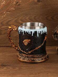1pc Winter Themed Stainless Steel Cup, Handcrafted Frost Design 3D Embossed Stainless Steel Beer Mug, Gothic Resin Beer - Ideal For Bars, Home Use And Holiday Parties - Christmas, New Year Or Birthday Gift, Holiday Gift Cup | Elegant Frost Pattern | Durable Drinkware, Coffee Cup - Multicolor - View 2