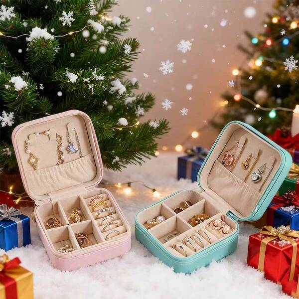 1 pieza Joyero con estuche, organizador de almacenamiento mini para anillos, soporte para aretes y varios compartimentos