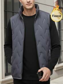 Men's Thermal Lined Sherpa Vest, Zipper Front Casual Sleeveless Jacket Outerwear For Autumn/Winter Sports - Grey - View 3