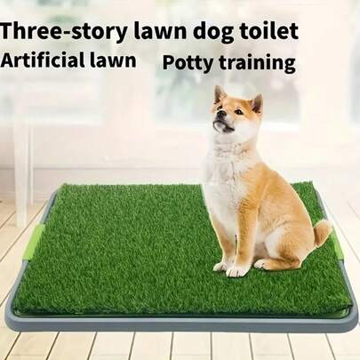 1-Piece Leak-Proof, Washable Dog Potty Tray With 3-Layer System - Indoor/Outdoor Puppy Training Mat, Durable Plastic Toilet Includes 42.5*68cm Straw Mat.