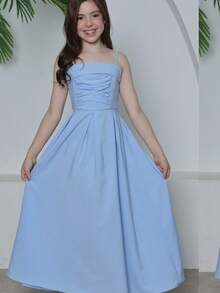 Junior Long Crepe Dress With Bow At The Back - 藍色 - 查看 1