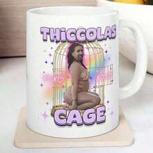 Thiccolas Cage Funny Mug, 11 Oz, Gag Mug Unhinged Inappropriate, Cursed Celebs Celebrities Offensive Raunchy Stupid Mug - 白色 - 查看 1