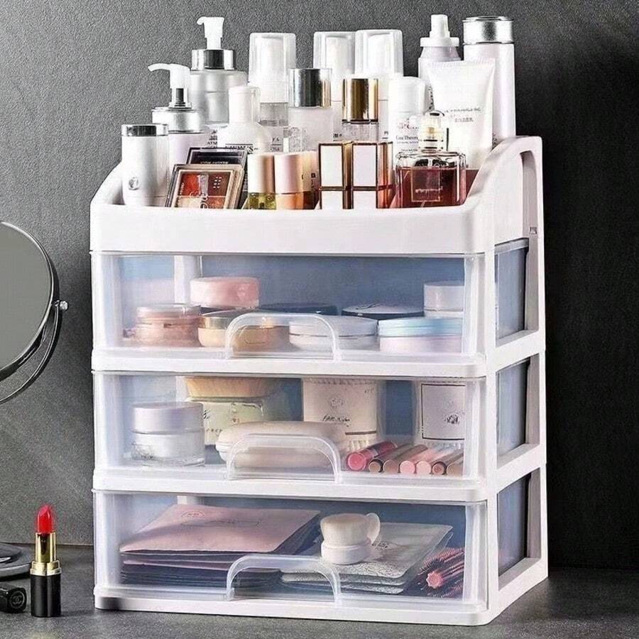1 Stück große Kapazität Make-up Organizer Box mit Schubladen - Kunststoff Arbeitsplatten Kosmetik Aufbewahrungsbox, mehrstöckiges Hautpflege Regal, Schreibtisch Stiftehalter, ohne Strom, Spezialfunktion