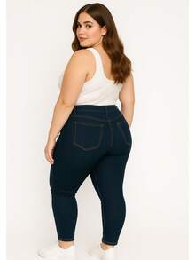 Pantalones Jeans Vaqueros de Mujer Largos Ajustados Strech de Talla Grande con Bolsillos Boton y Cremallera Informal Casual para Uso Diario Sexy Curvy Moda - #5 Azul Marino - Ver 2