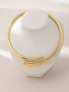 2 件套简约优雅光泽线条水滴形金手镯和粗戒指首饰套装，适合女性日常佩戴、派对、约会和礼物 - 金黃色 - 查看 12