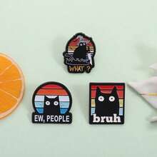 Cute Black Animal Kitty Umm People, Fun Black Cat Versatile Clothing Accessories Brooch Metal Badge - QHXZ4928 - 查看 3
