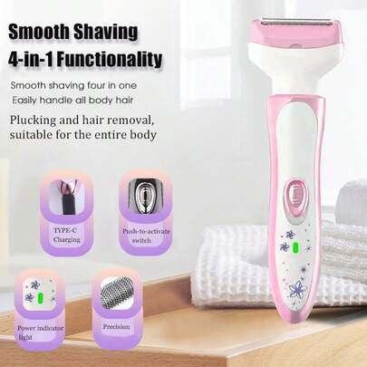 4-In-1 Electric Depilation Set - USB Rechargeable Facial Hair Remover, Home Underarm Epilator, Women's Eyebrow & Nose Hair Trimmer, Body Hair Trimmer, Bikini Shaver, Ideal Gift For Women