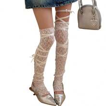 Women's Lace Leg Warmers Classic Thigh High Socks Long Stockings Costume Accessory - 白色 - 查看 7