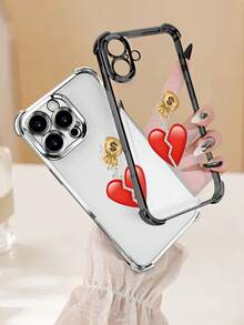 Lujo Ligero, Estilo y Belleza"Corazón roto, dinero y uñas largas"Funda de Teléfono Transparente de Color Plata con Protección en las Cuatro Esquinas, Compatible con 17PROMAX, 17PRO, 17Air, 17 - transparente - Ver 3