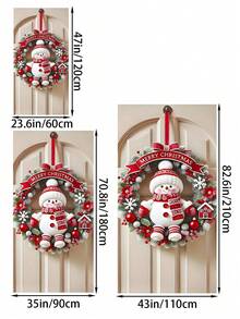1 pezzo, Ghirlanda natalizia in poliestere a forma di pupazzo di neve, 90 x 180 cm, copri porta natalizia, decorazione in peluche rosso e bianco a forma di pupazzo di neve, multiuso per casa, giardino, cortile, decorazione per feste all'aperto, senza alimentazione elettrica