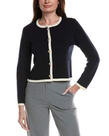 Bruno Magli Tipped Merino Wool Cropped Jacket - Navy - 查看 2