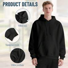 Sudadera navideña 2024 para hombre - Corte holgado talla grande Papá Noel; Sudadera con estampado de renos con bolsillo y gráfico transferido. Letras rojo-verde. Mangas casuales para celebraciones navideñas y reuniones familiares durante todo el año. Conjunto a juego para la familia (Sudadera Papá Noel) - Negro - Ver 3