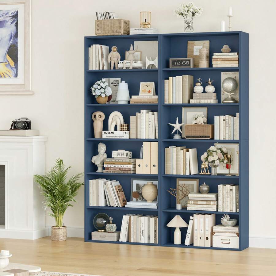 Furchen Librería, Estantería para Libros, Estanterias Almacenaje Madera, 6 niveles, para oficina, salón, estudio, 60x23,5x180cm - Azul - Ver 1