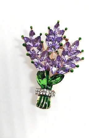 Gnistrande lila kristallbrosch med lavendel – elegant blommig nål för kvinnor, lämplig för bröllop/fest/vardagsbruk