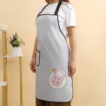Cute Apron With Waist Tie, Waterproof Smock, Cartoon Korean Style Fashion Apron, Durable For Catering & Work, Women - Black - View 4