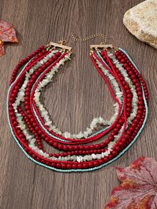 1pc Bohemian Style Multilayer Beaded Necklace, Fashionable Charm, Suitable For Women's Daily, Party, Travel Wear Or Gift - Multicolor - View 3
