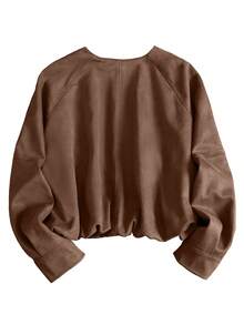 Women's Solid Color Retro European And American Style Faux Suede Jacket Short Coat, Fashion Versatile All Season Jacket - Brown - View 7