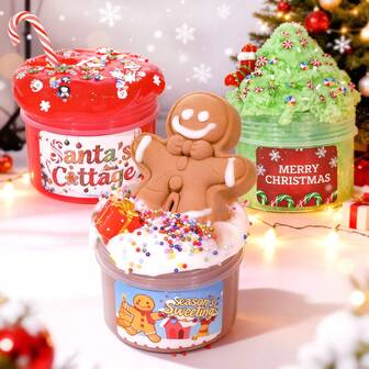 Slime Christmas Gift,Diy Clay Gingerbread Man,Christmas Tree(Icee Texture),Red Cane(Jelly Texture)-Handmade Slime