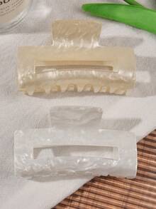 2件套简约优雅果冻大理石纹黄白镂空方形发爪复古百搭发饰，秋冬发夹冬季发爪夹 - 2件套-方形黃白 - 查看 2