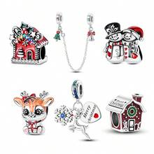 1pc Christmas Reindeer Charm Pendant Fits Original Bracelet Necklace, Festive Animal DIY Tree Charms Beads Jewelry Christmas Gift For Party - Silver - View 1