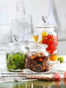 1个心形玻璃储物罐，带密封盖，透明，可用于存放糖果/食品/香料/盐/糖/咖啡/茶叶，容量可选500毫升/800毫升/1200毫升