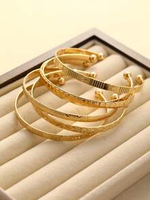 12pcs/Set Fashionable, Elegant, Delicate, Vintage-Inspired Geometric, Knot, Embossed Texture, Heart, Star, Beaded, Twisted Bangle Bracelet Set, Suitable For Holiday, Party, Date, Gift, Daily Wear - Yellow Gold - View 7