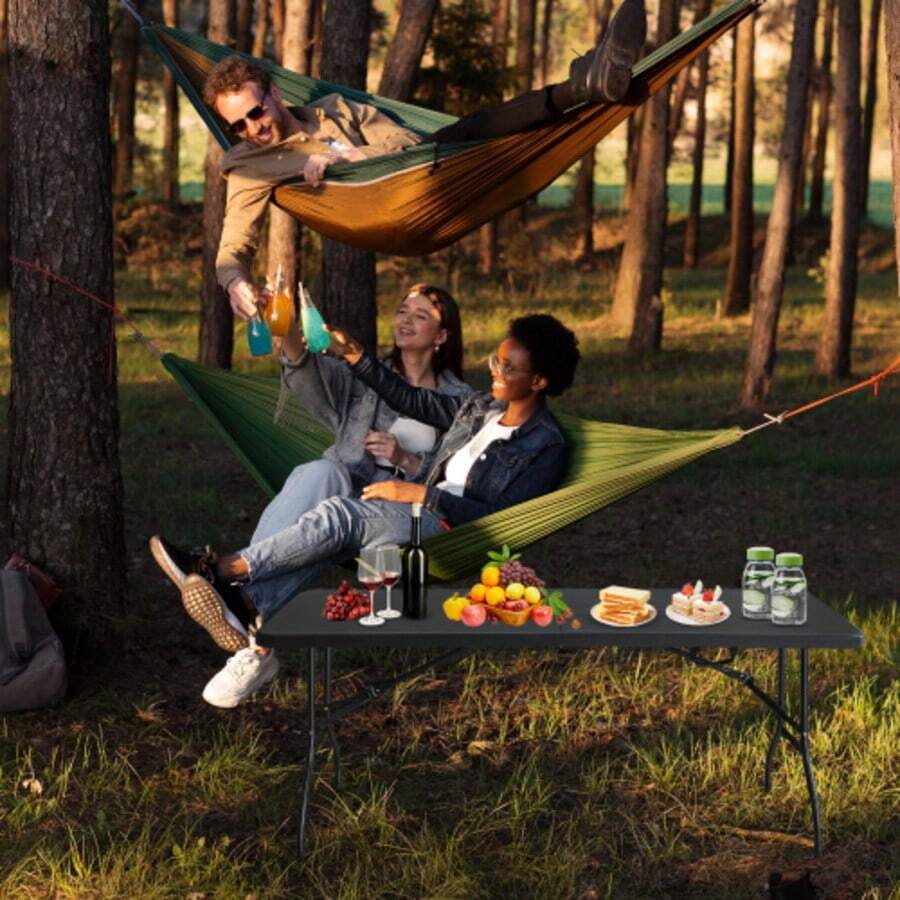 Heavy-Duty 180cm Portable Folding Table With Handle, Multifunctional Folding Table For Camping, Picnics, Parties, Indoor/Outdoor Use, 135kg Load Capacity (Black)