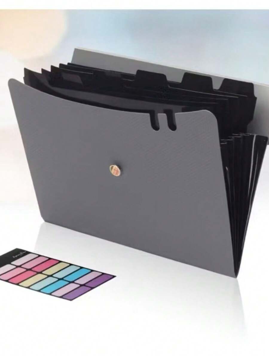 Pasta Expansível Com 5 Bolsos, Organizador De Documentos Acordeão De Papel Letra A4 - Cinza Com tampa - Visão 1