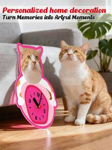 1pc Minimalist Pet Photo (Dog/Cat Photo & Name) Customized Round Wall Clock, Personalized Home Decor For Living Room, Studio, Office, Best Gift For Parents, Housewarming, Wedding Anniversary