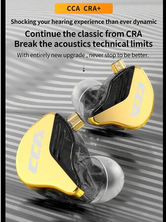 C C A CRA+ 入耳式监听耳机，专利超薄振膜动态驱动器 IEM，音质清晰，低音浑厚，有线耳塞，带可拆卸线缆