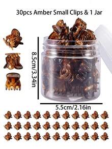 30pcs Amber Mini Hair Claw Clips With Storage Jar, Strong Hold For Buns & Bangs, Versatile Hair Accessories - Multicolor - View 11