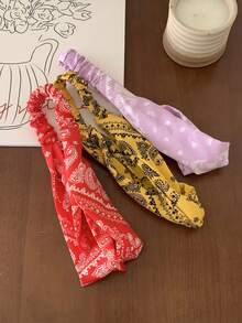 3pcs Vintage Paisley Print Elastic Headbands, Wide Criss-Cross Style, European & American, Boho Chic