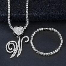 1 Set Women's Elegant Heart & Letter Pendant Necklace With Single Row Rhinestones, Matching Single Row Rhinestone Bracelet, Suitable For Daily Wear, Parties And Events, Versatile Jewelry Set - Fashionable Heart Letter Pendant Necklace - View 21