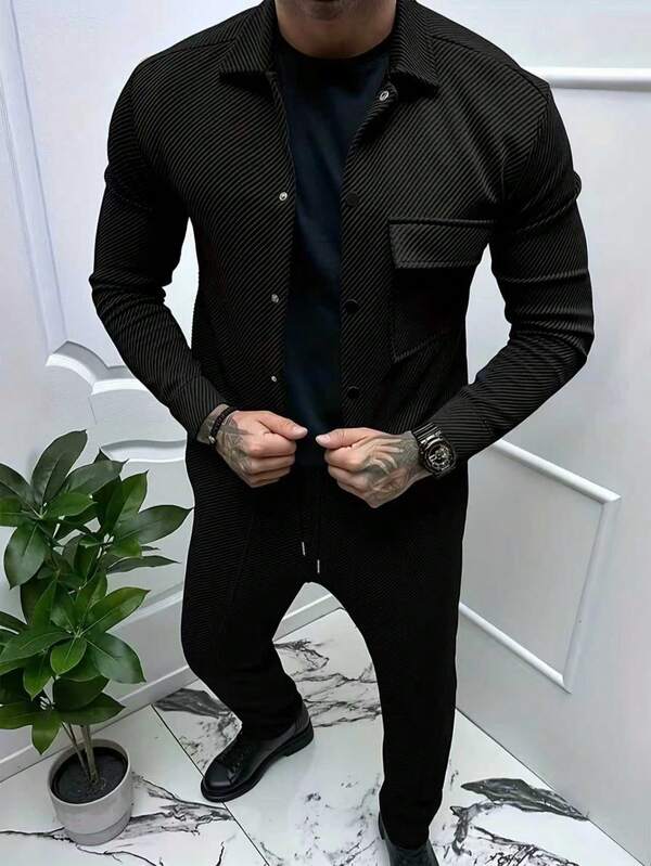 Conjunto masculino de 2 peças 2025, ajuste universal/global, adequado para Natal, Halloween, Ação de Graças, Dia dos Namorados, Mês do Orgulho (EUA), Dia do Professor, Dia dos Pais, Carnaval, Páscoa, Ramadã, Ano Novo, Dia da Mentira, Dia da Independência, Dia do Trabalho, Eid Al-Fitr, Dia de São Patrício, Dia das Enfermeiras, Ano Novo Chinês, casual, esportivo, retrô, empresarial, moda, extrovertido, namoro, terno com blusa e calça de manga comprida em jacquard