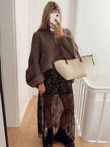 SEREN Autumn/Winter New Brown Round Neck Oversized Knit Sweater, Suitable For Daily Wear, Merino Wool Knit Style - Brown - View 4